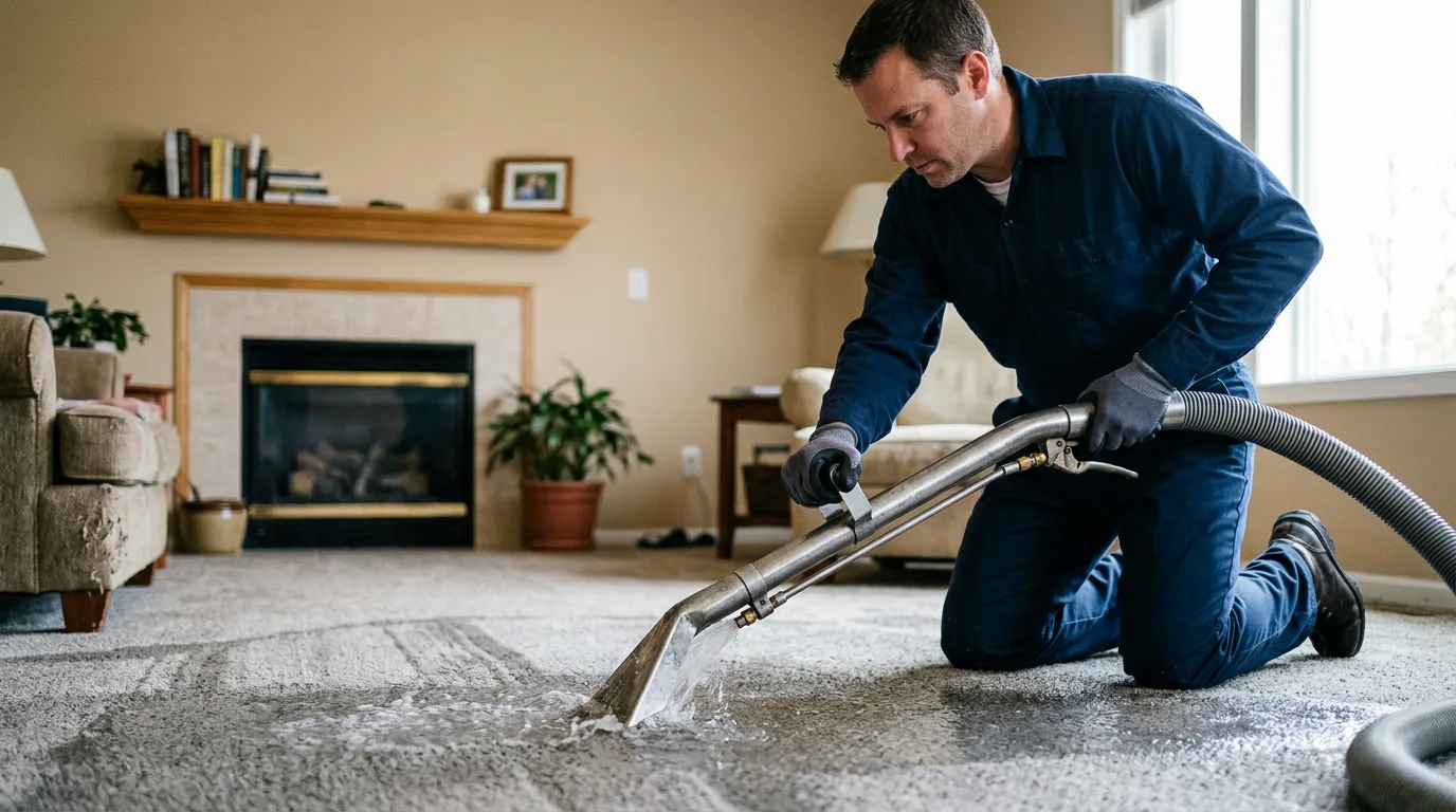 Water damage restoration technician working near Erving, MA